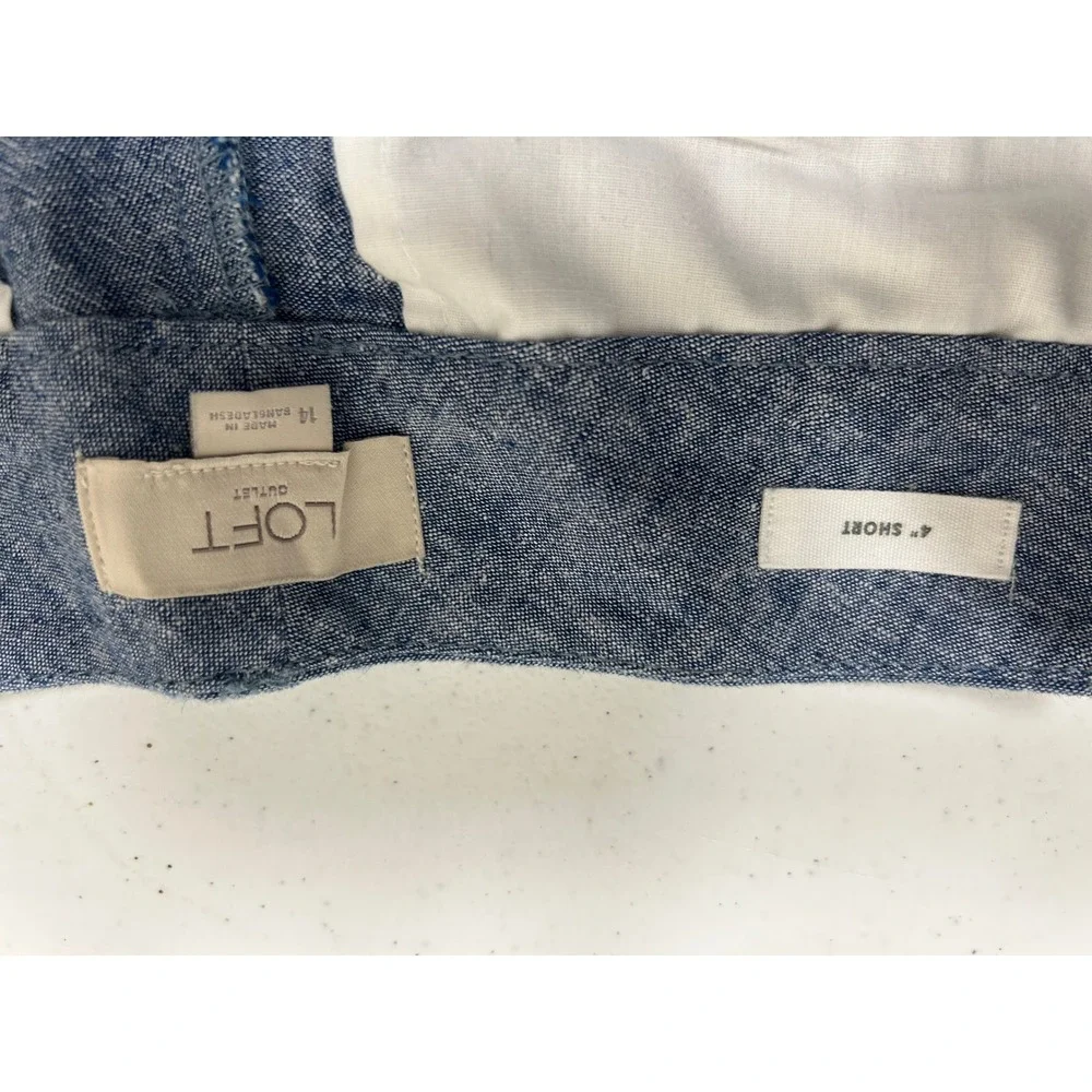 LOFT Outlet Womens Blue Chambray Linen Blend 4 Inch Shorts Size 14 Mid Rise‎